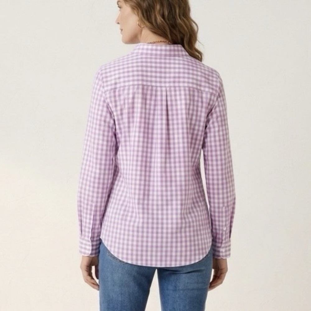 LL Bean Gingham Long Sleeve Wrinkle Free Pinpoint Oxford Button Shirt LARGE - Picture 2 of 10